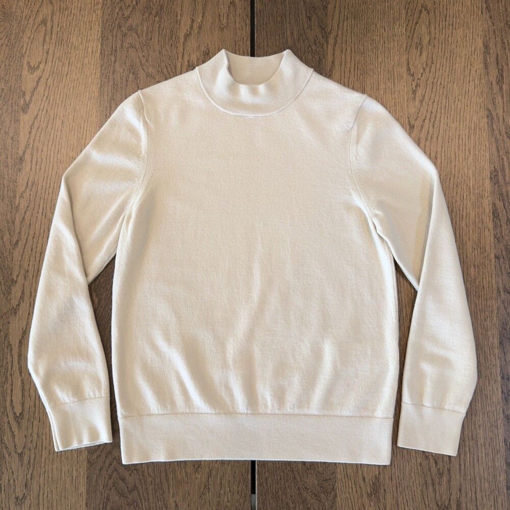 Sandro Paris Mock Neck Wool Sweater Mens Sz M Ecru Beige Pullover SHPTR00102